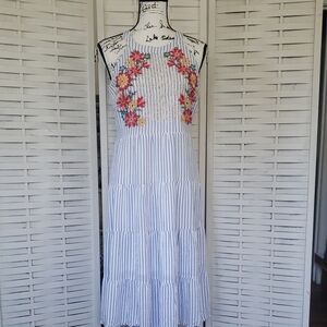 Savanna Jane Floral Embroidered Striped Sleeveless Dress Size L